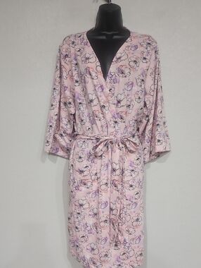 Vera Bradley | Women's Pastel Pink Floral 3/4 Kimono Sleeves Loungewear Robe S/M